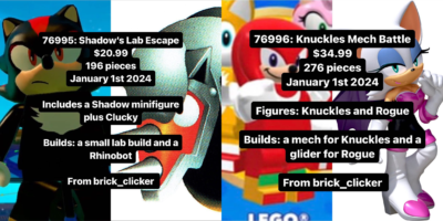 Shadow, Knuckles and Rouge LEGO Sets Coming January 1st 2024