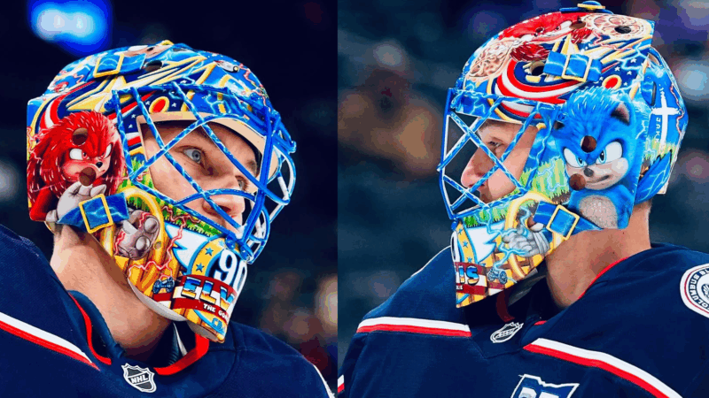 NHL Goalie Elvis Merzļikins Debuts Stunning Sonic and Knuckles Mask Designed for His Son