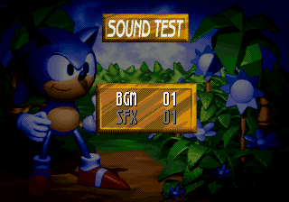 The sound test screen in the Sega Genesis version of Sonic 3D: Flickies' Island.